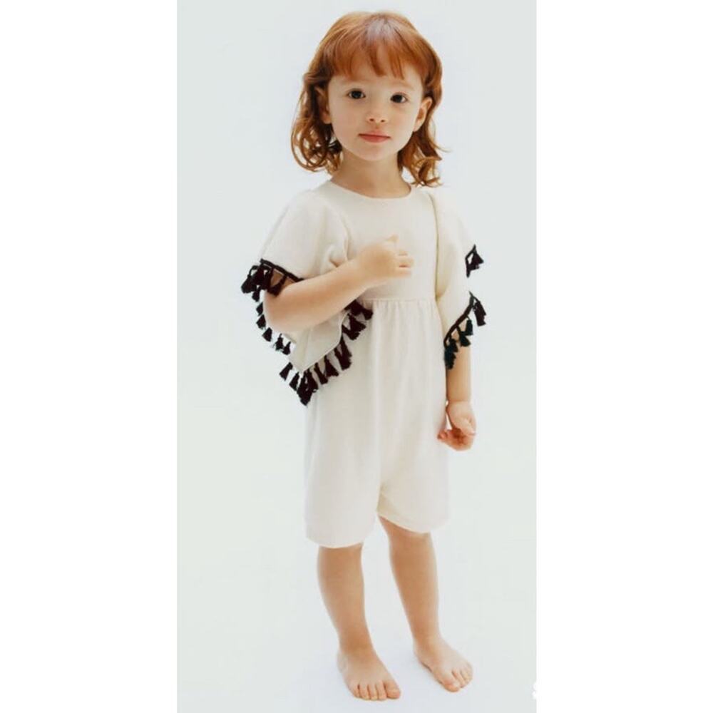 ZARA Girls Tasseled Knit Romper Ecru Size 2-3 years NWT
